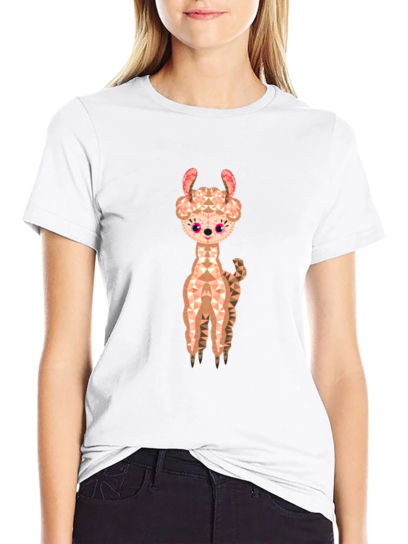 Geometric Llama Graphic Tee - Black Cotton Blend