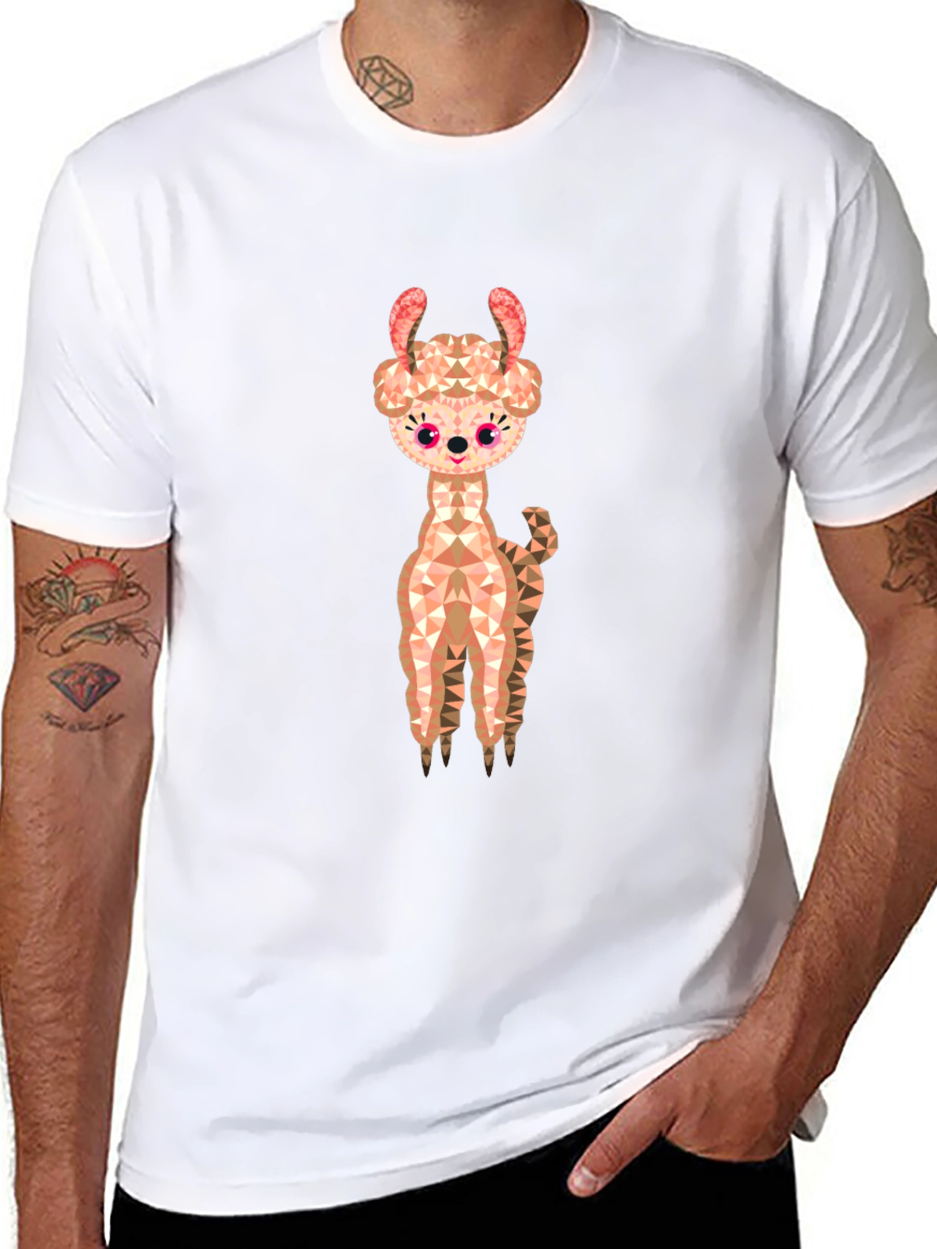 Geometric Llama Graphic Tee - Black Cotton Blend