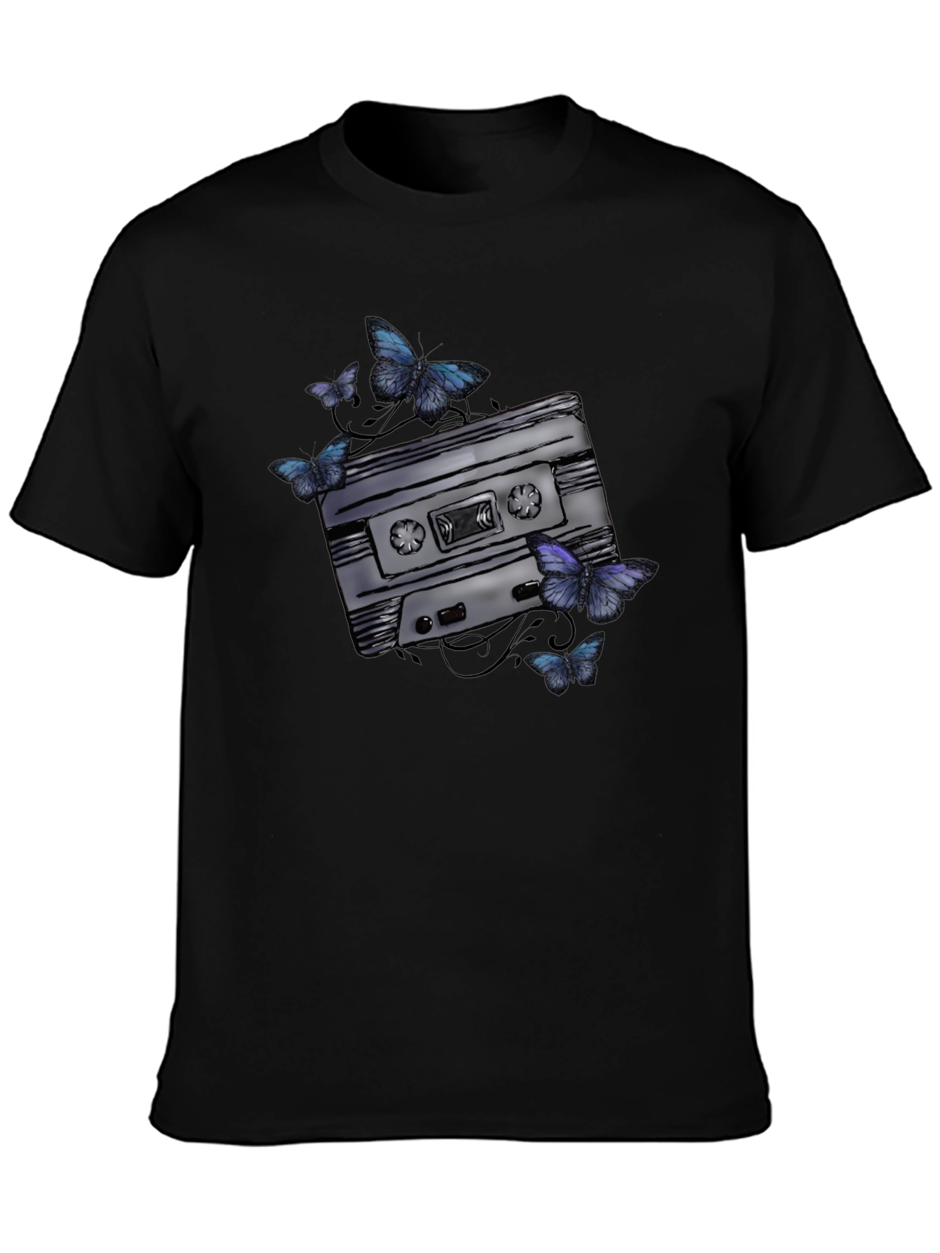 Retro Cassette Tape & Butterfly Graphic T-Shirt