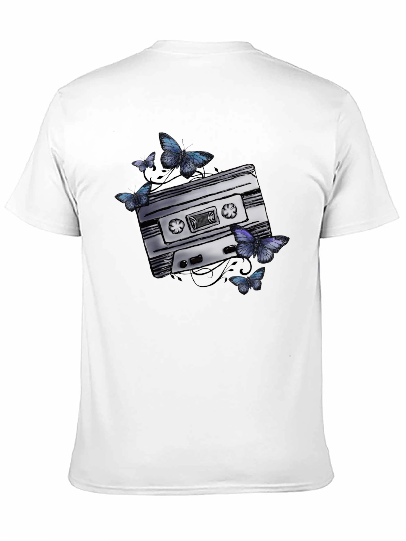 Retro Cassette Tape & Butterfly Graphic T-Shirt