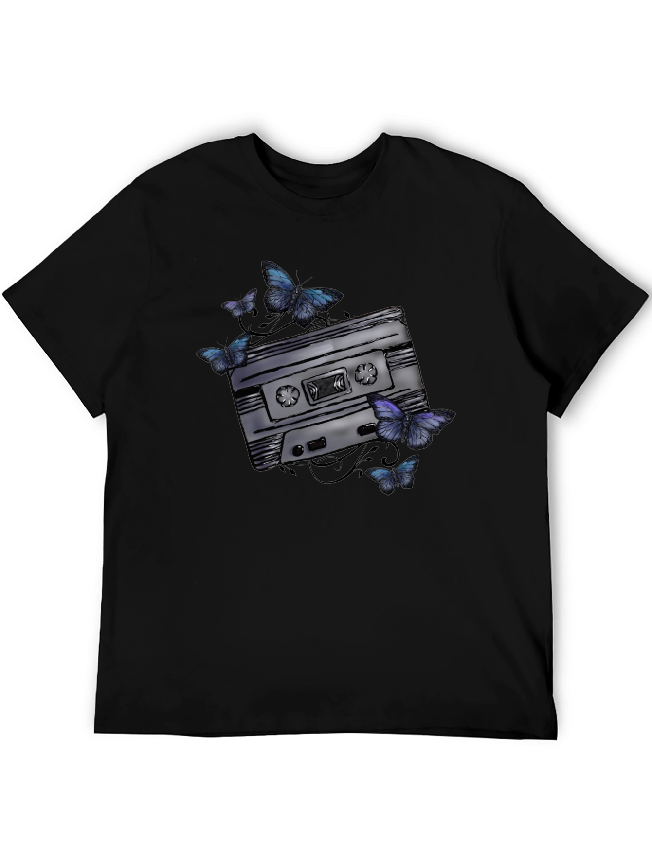 Retro Cassette Tape & Butterfly Graphic T-Shirt