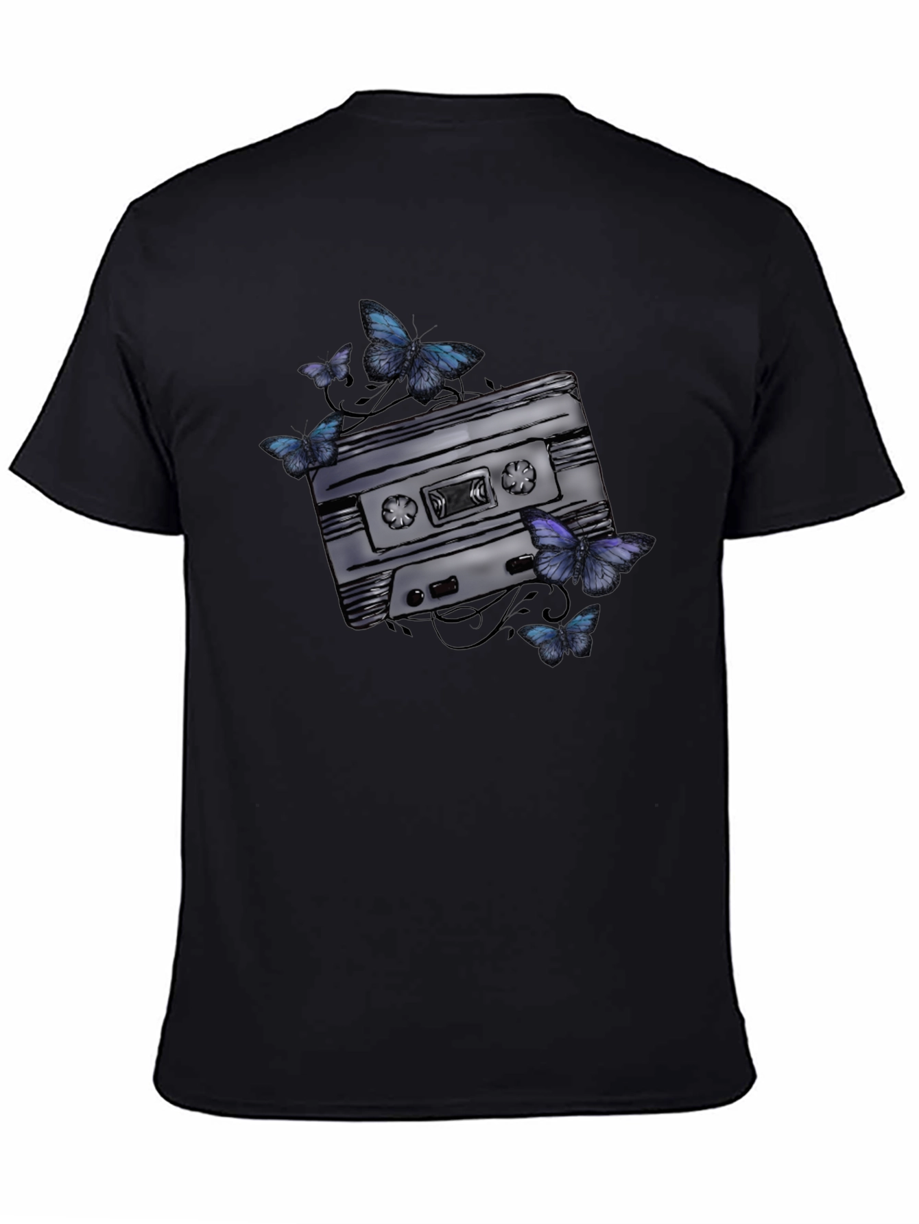 Retro Cassette Tape & Butterfly Graphic T-Shirt