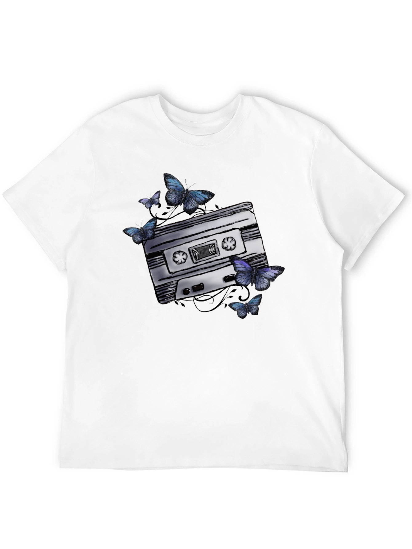 Retro Cassette Tape & Butterfly Graphic T-Shirt