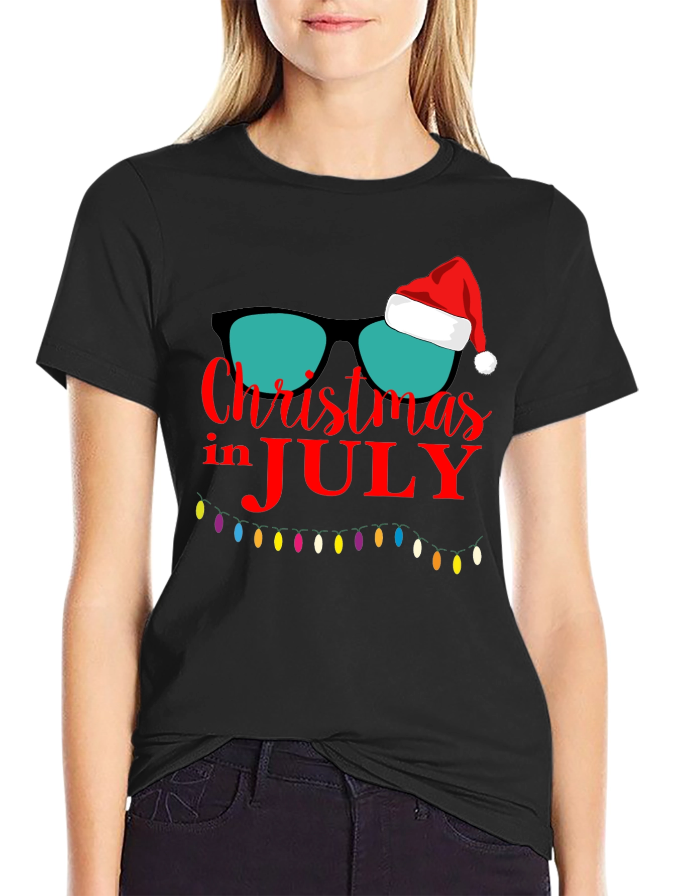 Christmas in July T-Shirt Santa Sunglasses Xmas Lights Tee
