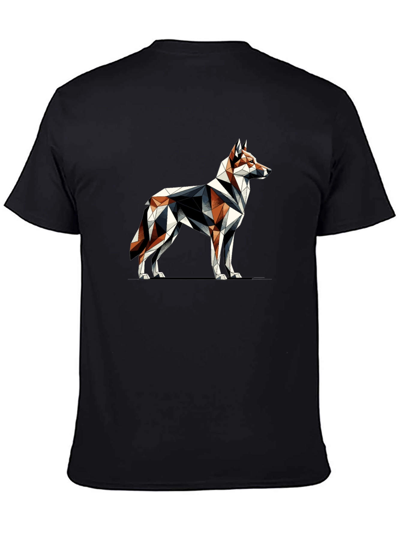 Geometric Wolf Graphic Black T-Shirt