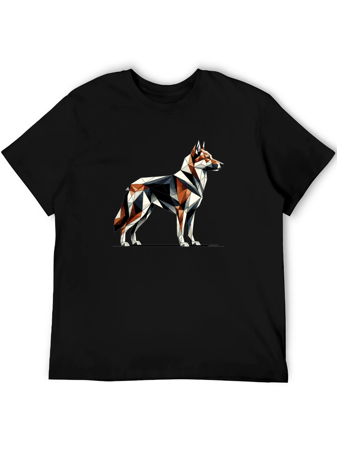 Geometric Wolf Graphic Black T-Shirt