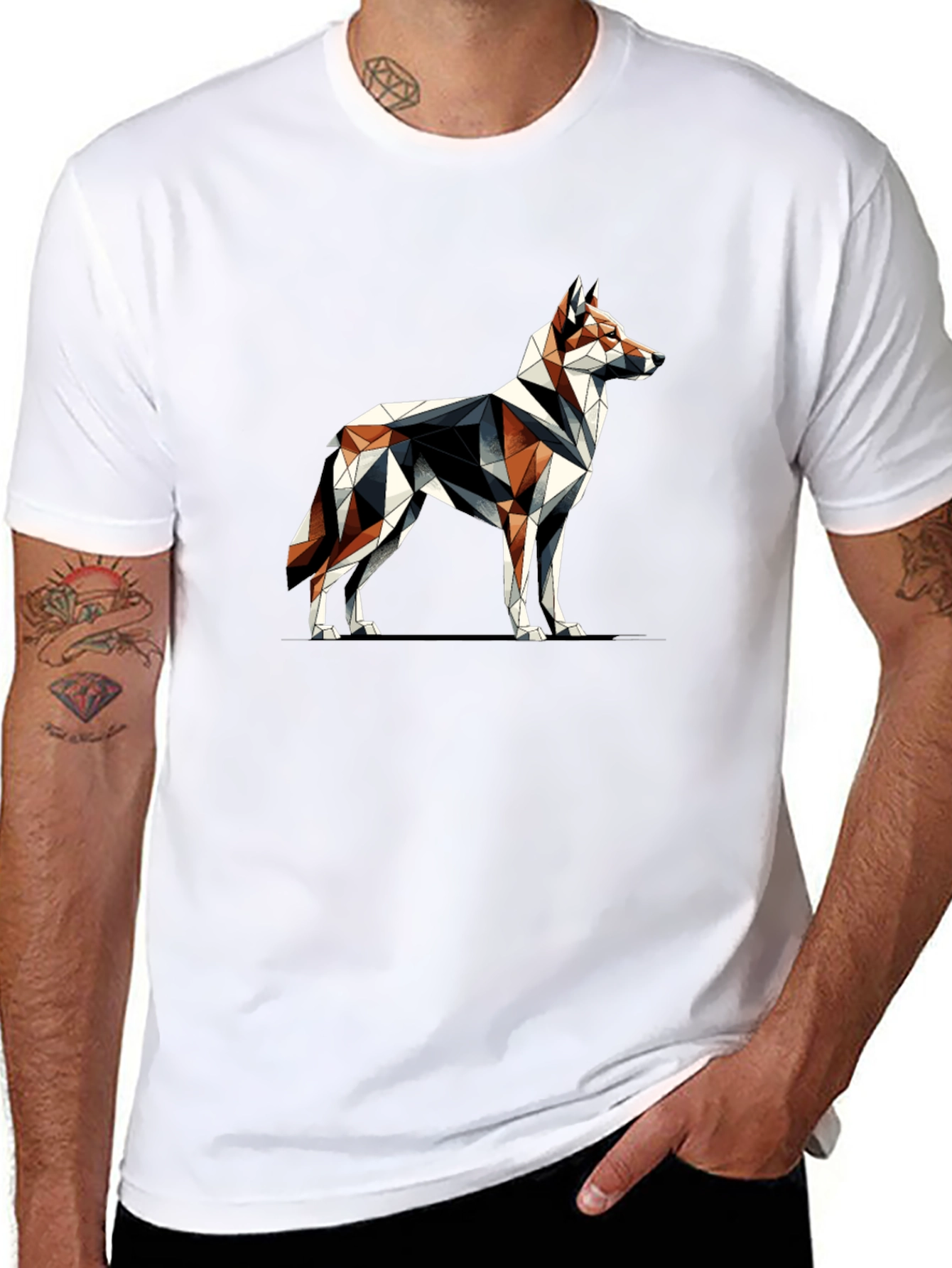 Geometric Wolf Graphic Black T-Shirt