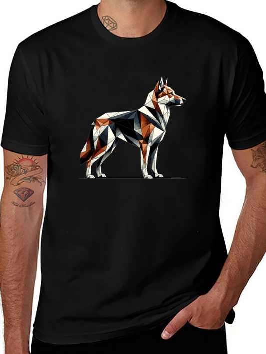 Geometric Wolf Graphic Black T-Shirt