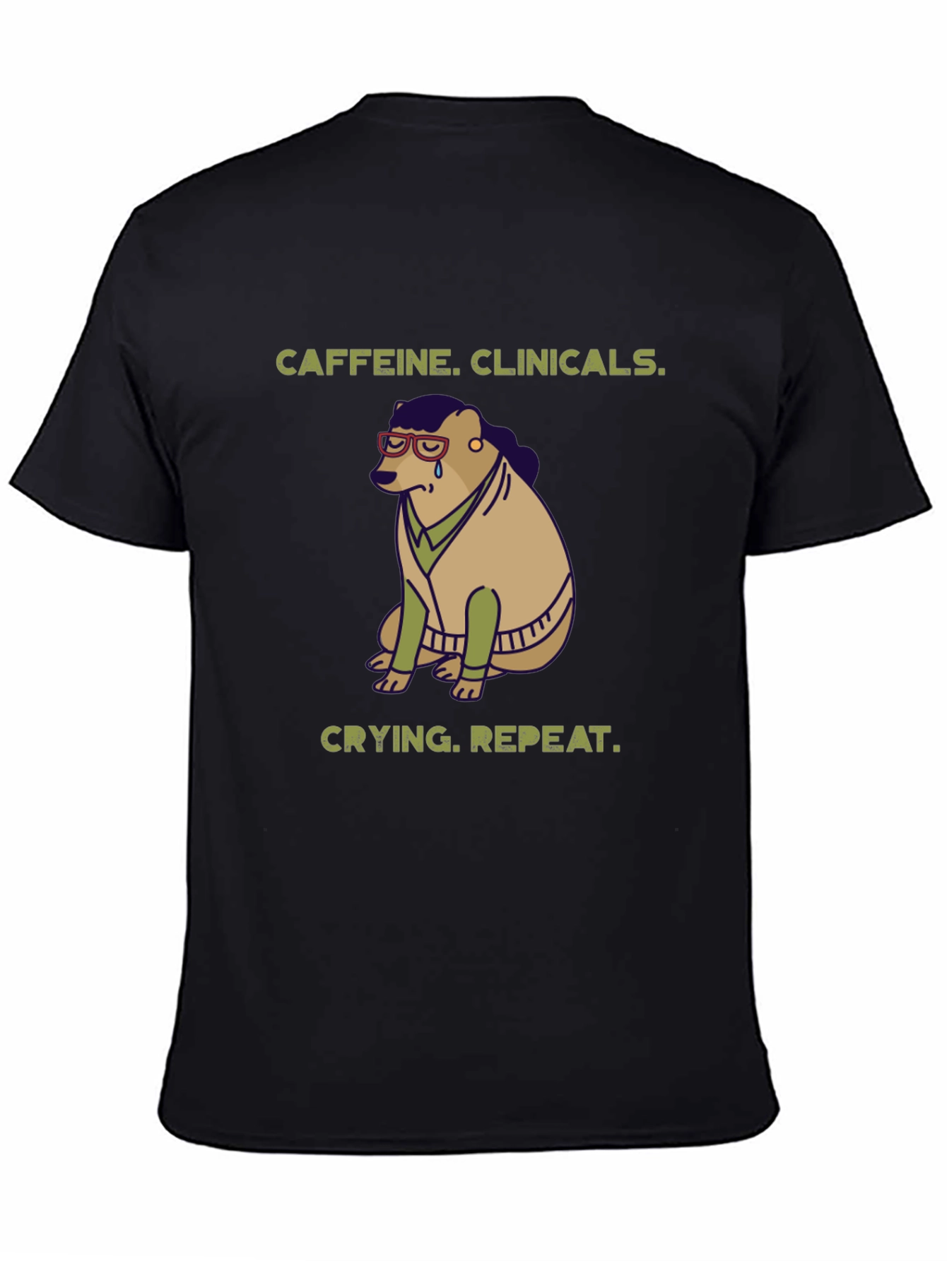Caffeine Clinicals Crying Repeat Black Graphic T-Shirt