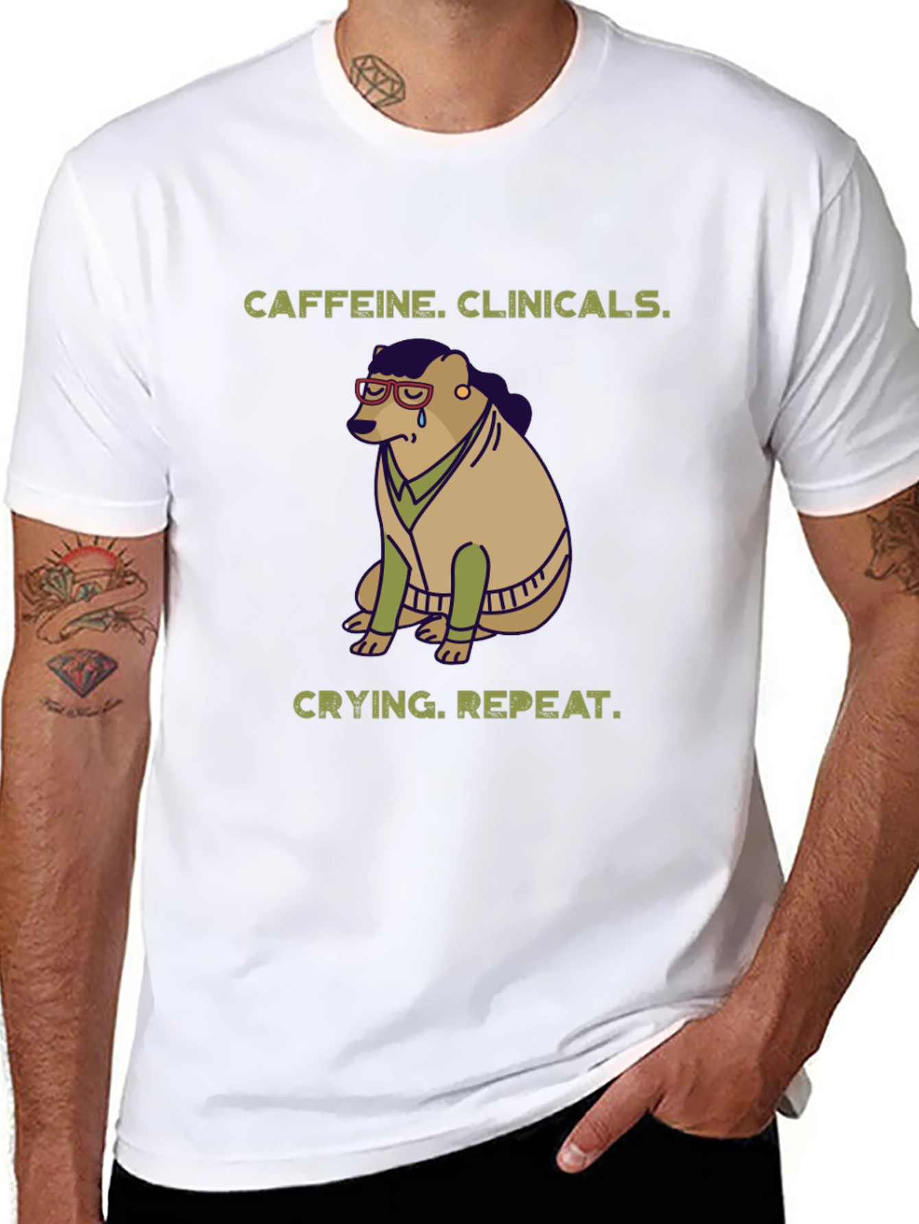 Caffeine Clinicals Crying Repeat Black Graphic T-Shirt