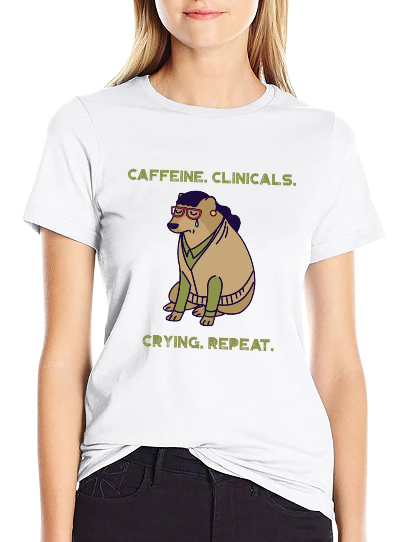 Caffeine Clinicals Crying Repeat Black Graphic T-Shirt