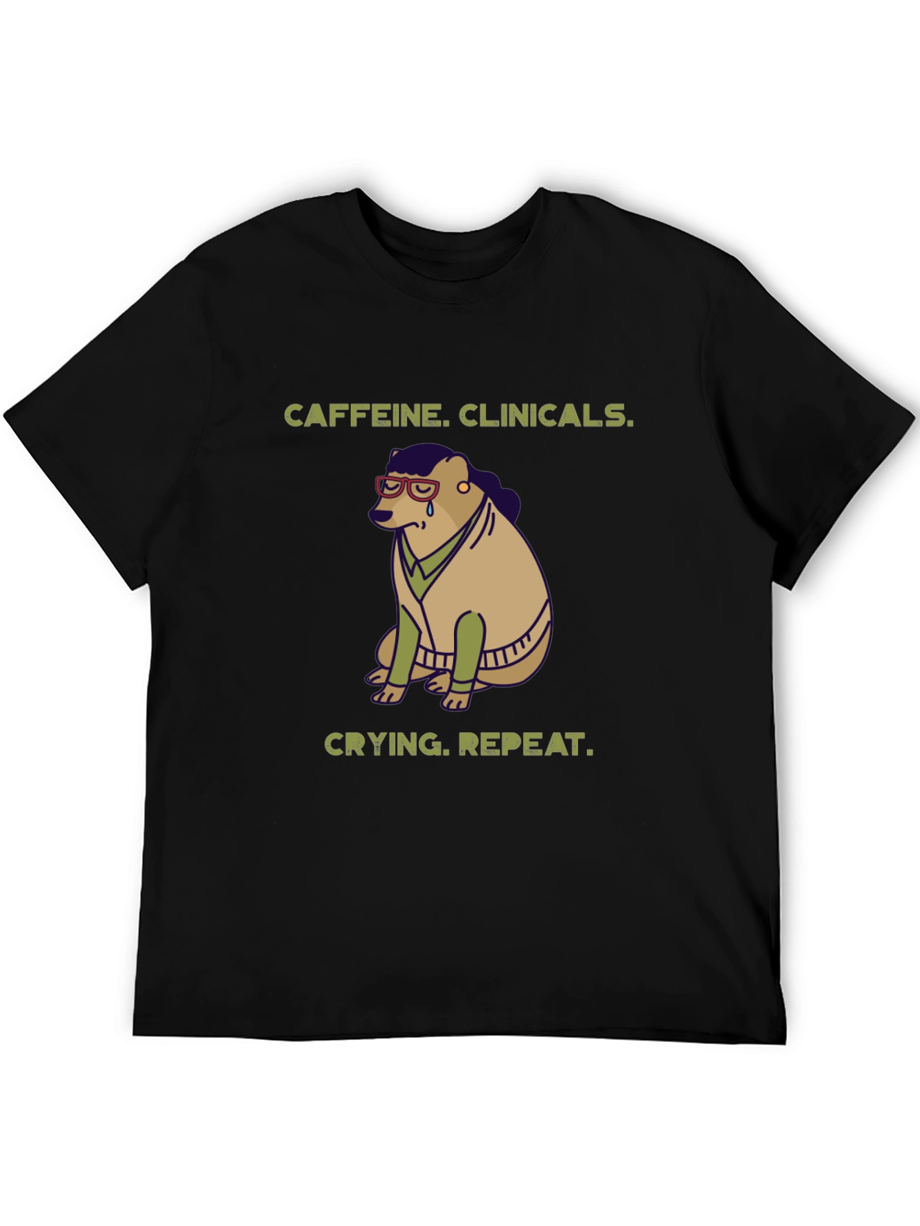 Caffeine Clinicals Crying Repeat Black Graphic T-Shirt