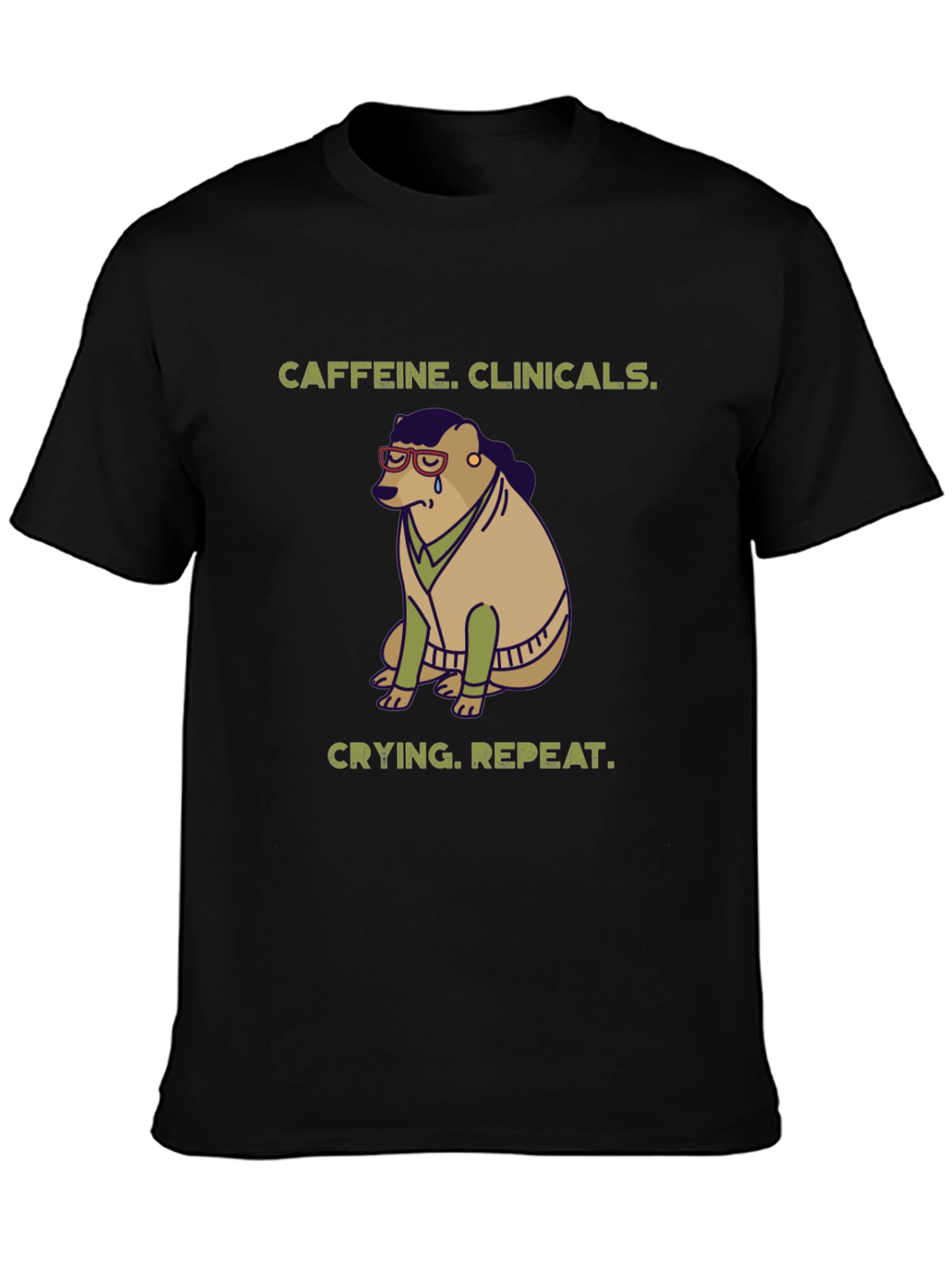 Caffeine Clinicals Crying Repeat Black Graphic T-Shirt