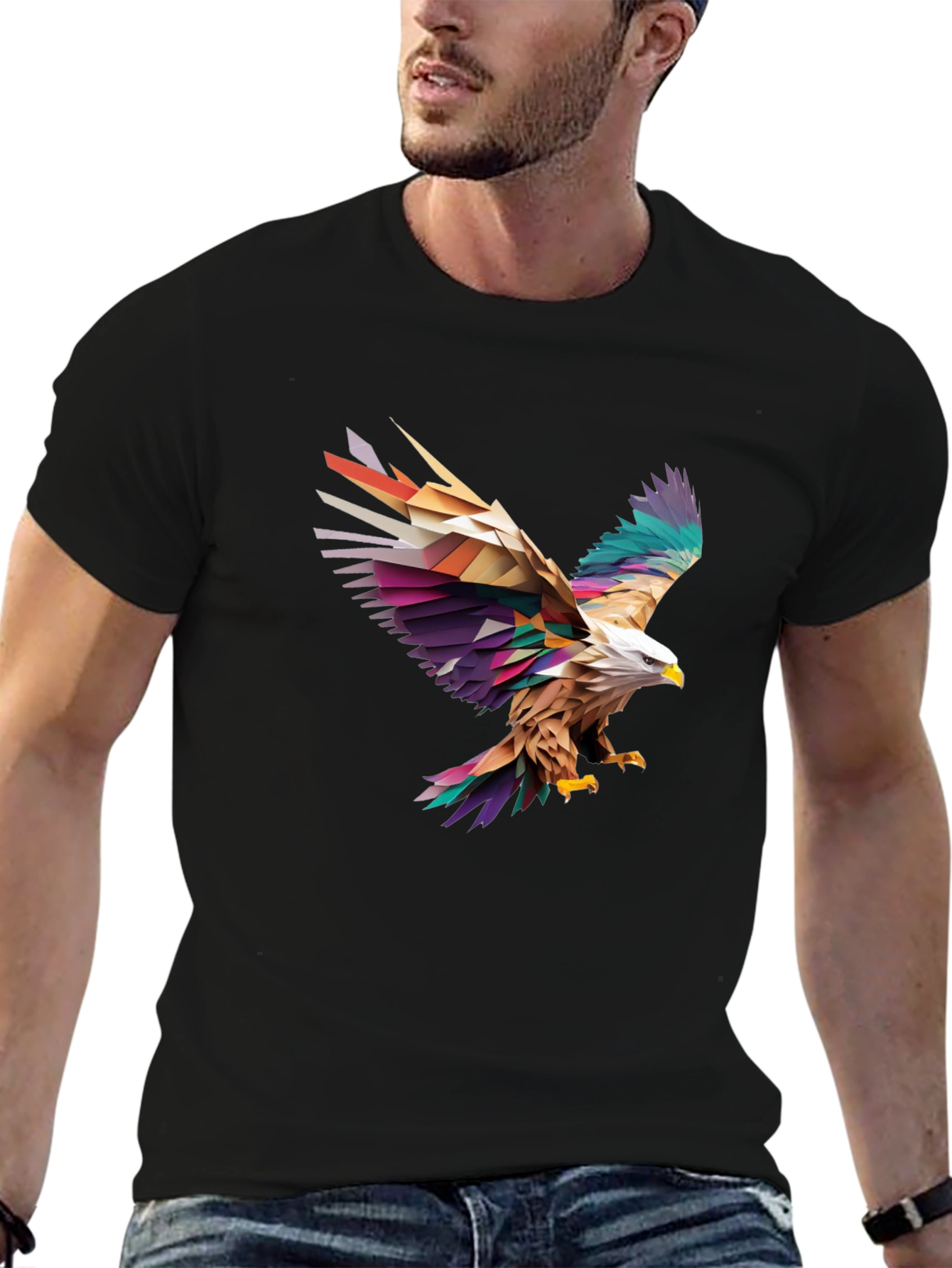 Geometric Eagle Graphic Black T-Shirt