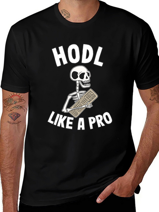 HODL Like a Pro Skeleton Graphic Tee - Crypto Investor Shirt