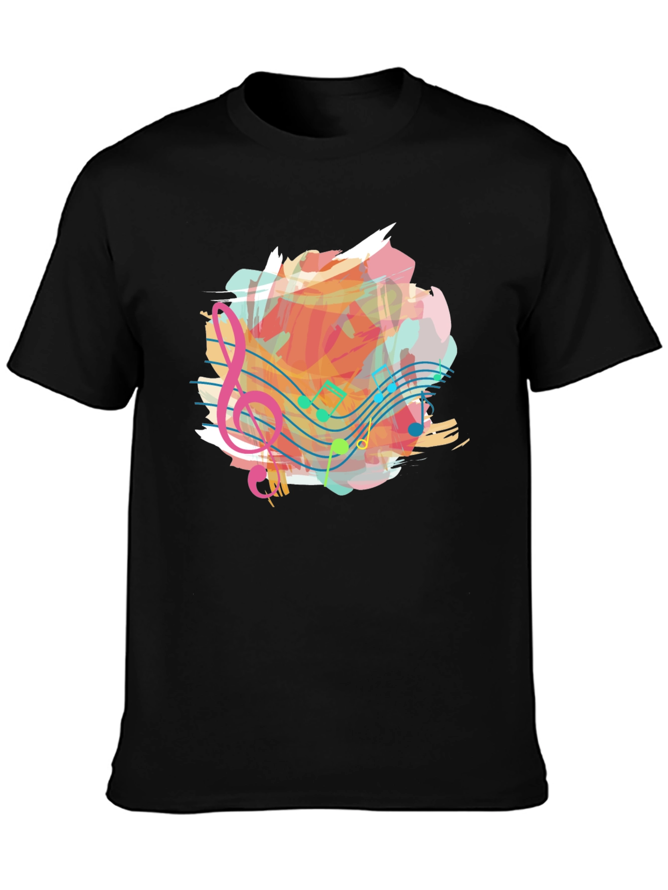 Musical Note Splash Graphic Tee - Black Cotton Shirt