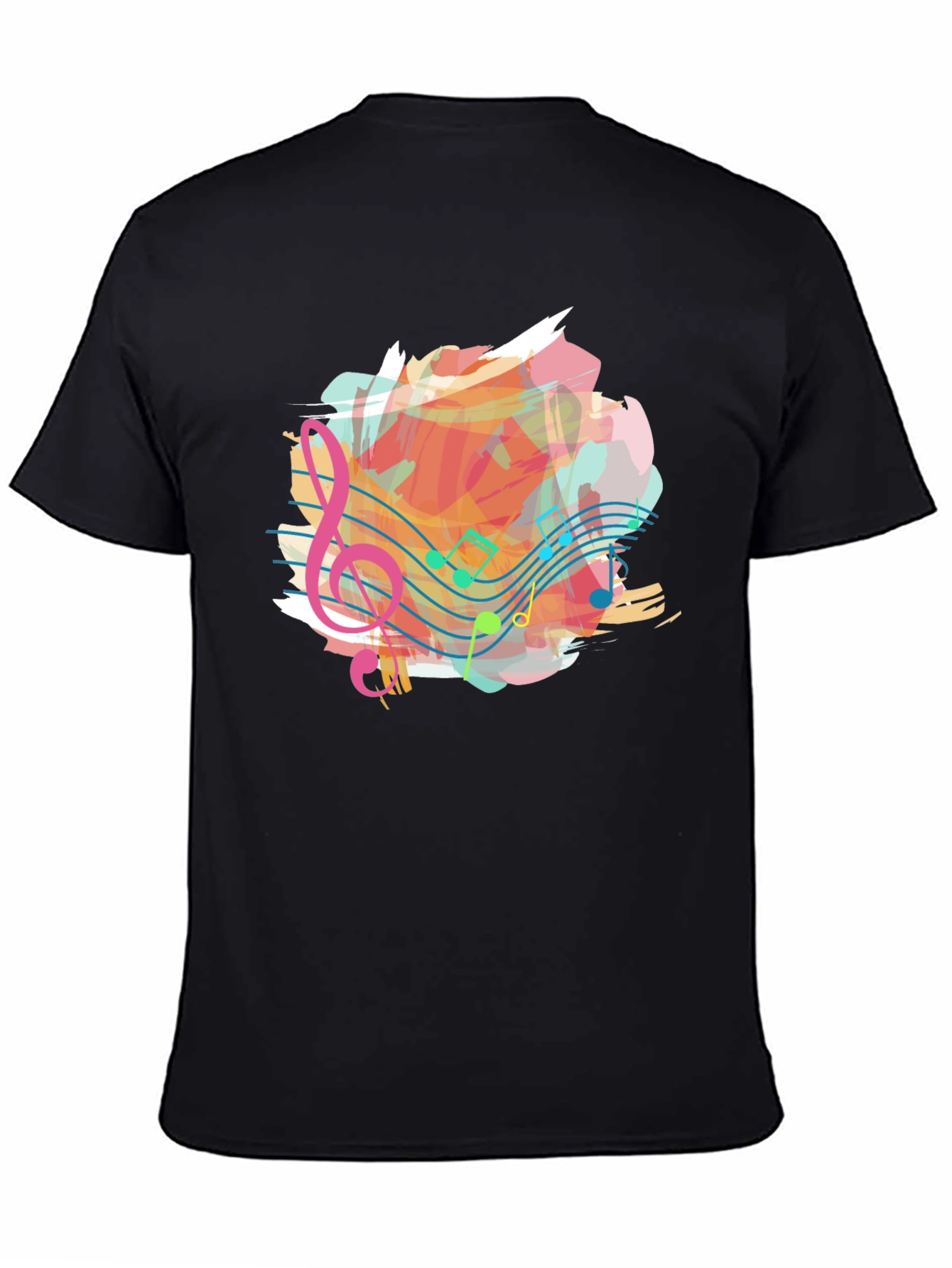 Musical Note Splash Graphic Tee - Black Cotton Shirt