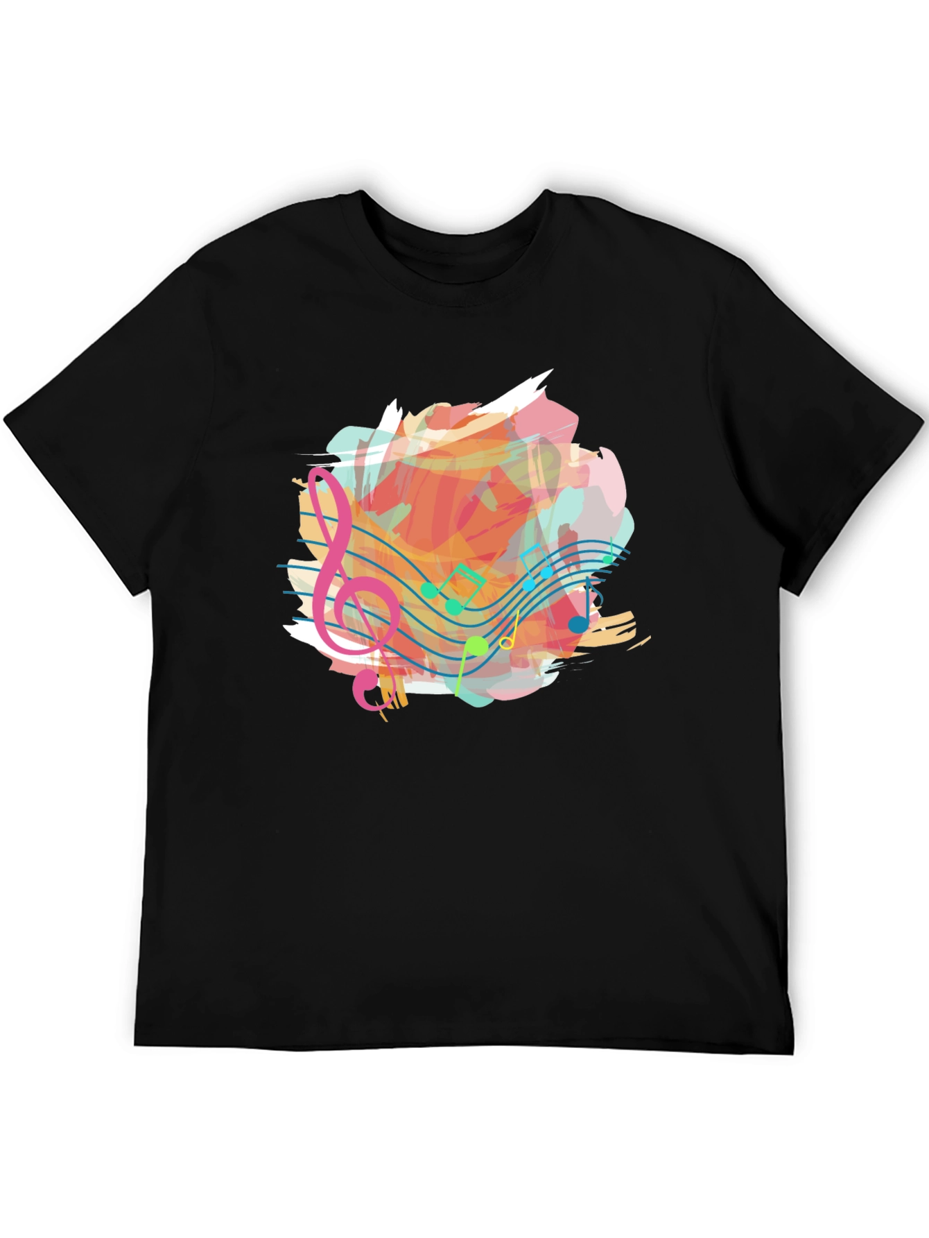 Musical Note Splash Graphic Tee - Black Cotton Shirt