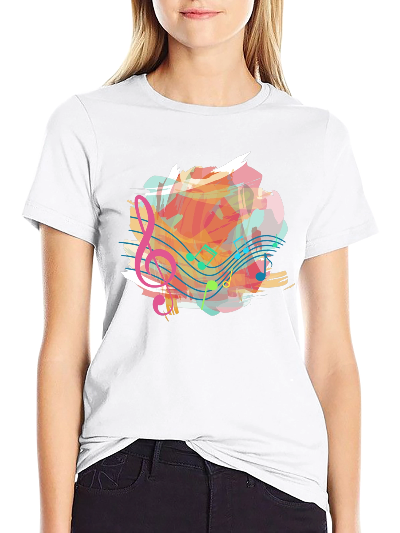 Musical Note Splash Graphic Tee - Black Cotton Shirt