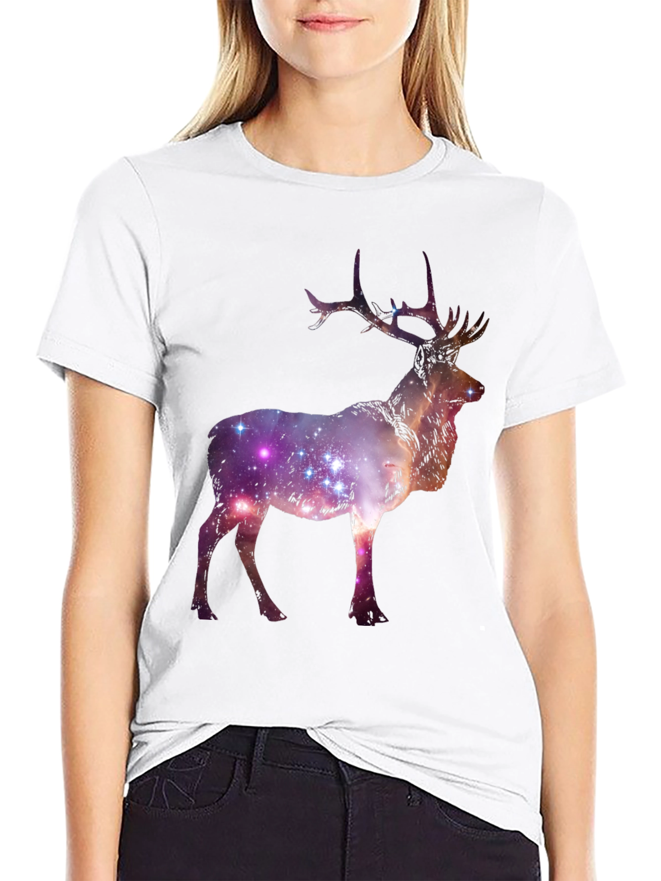 Galaxy Deer Graphic Tee - Cosmic Style