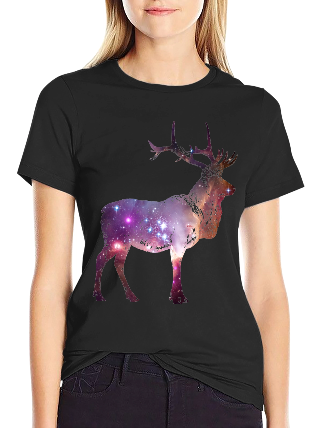 Galaxy Deer Graphic Tee - Cosmic Style
