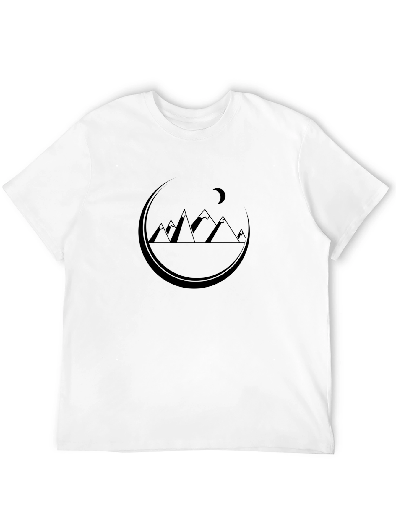 Mountains Under Moon Graphic Tee - Black Cotton T-Shirt