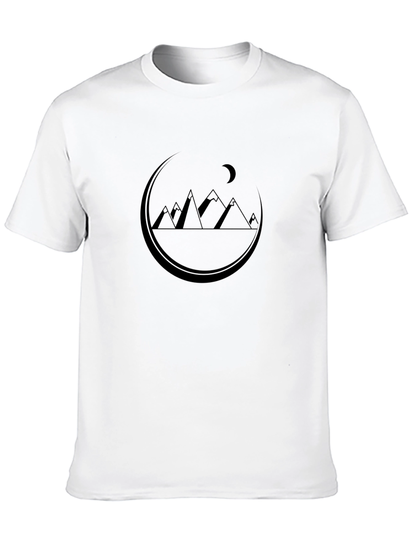 Mountains Under Moon Graphic Tee - Black Cotton T-Shirt