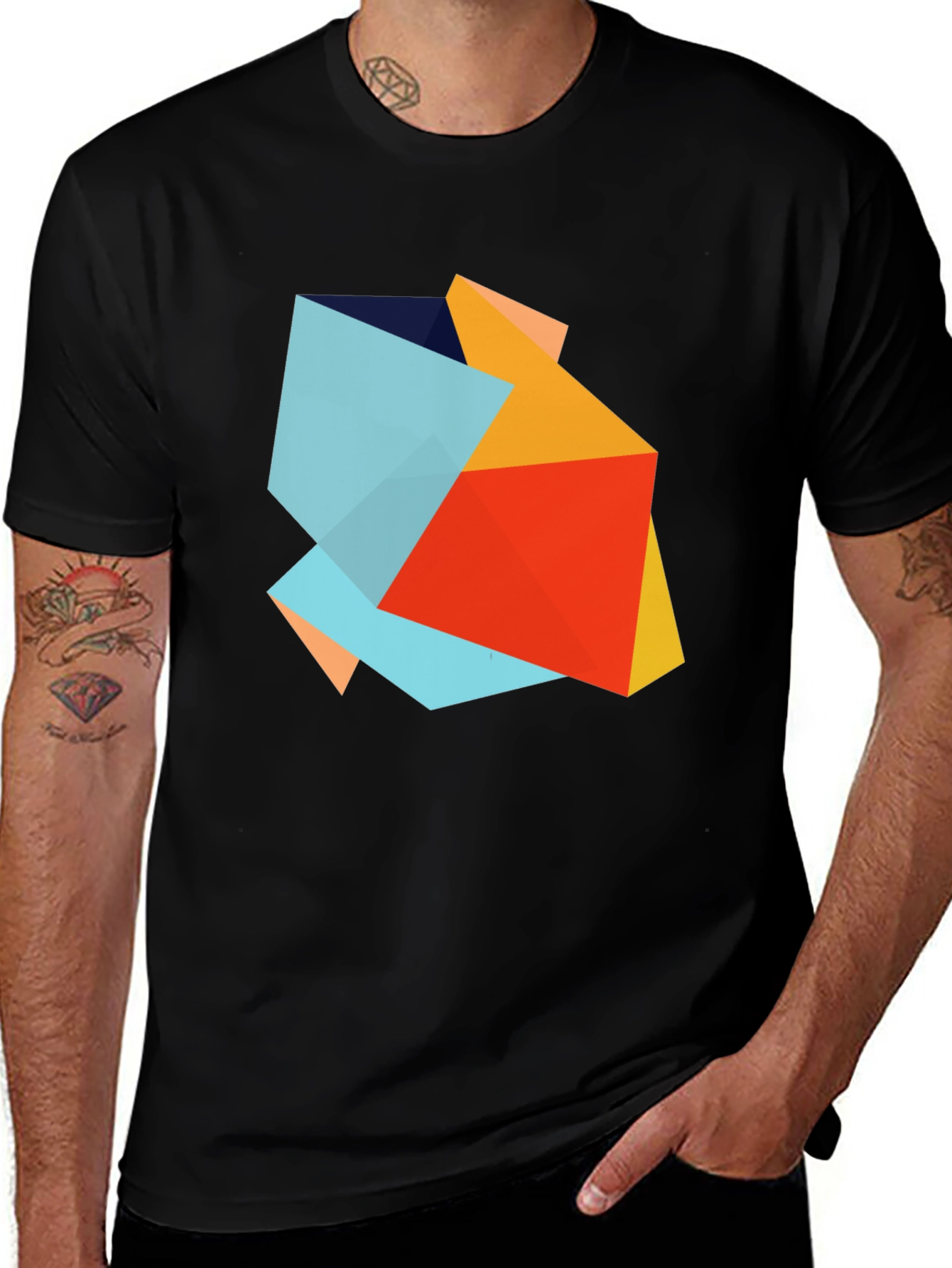 Abstract Geometric Graphic Print Black T-Shirt