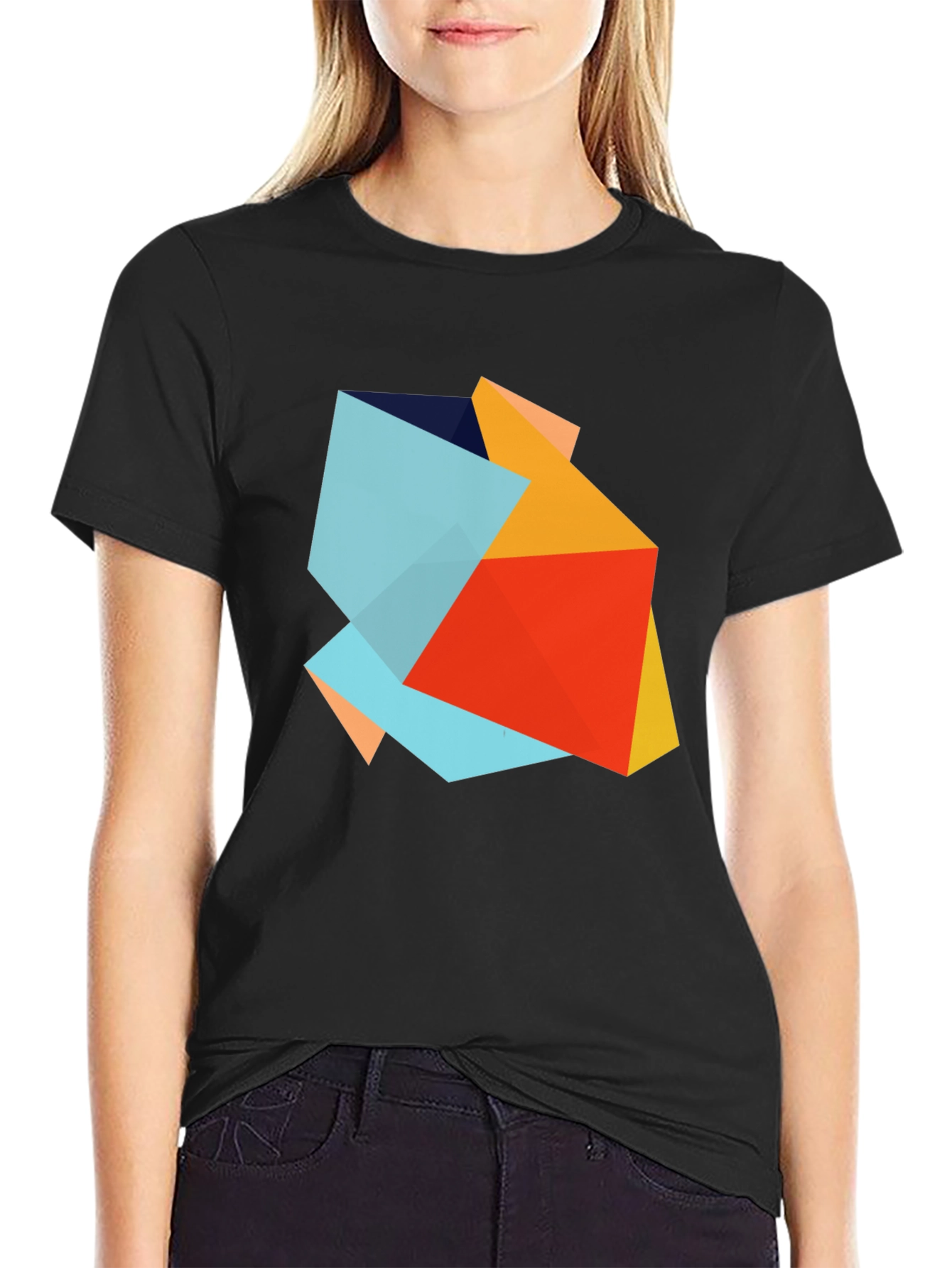 Abstract Geometric Graphic Print Black T-Shirt