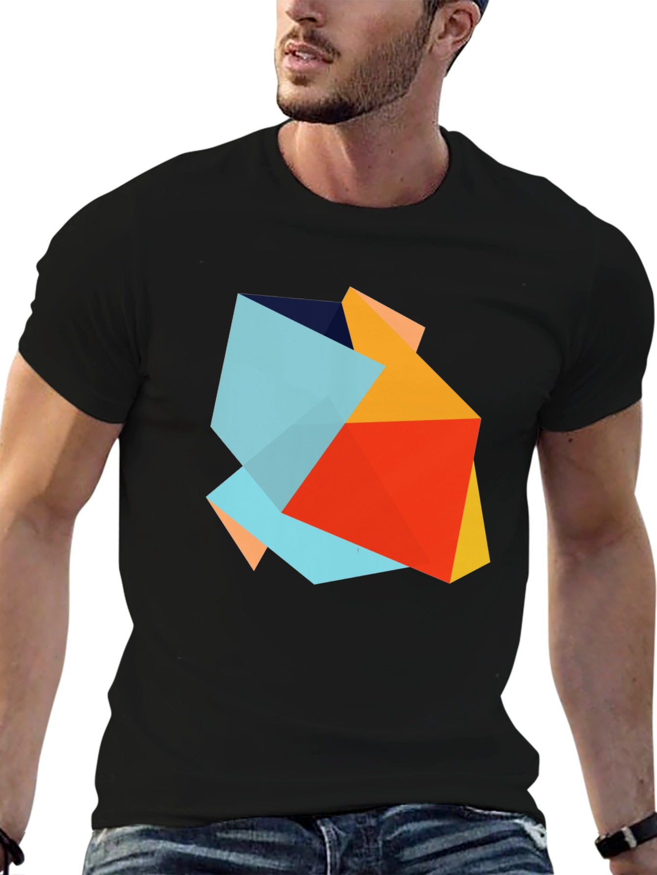 Abstract Geometric Graphic Print Black T-Shirt