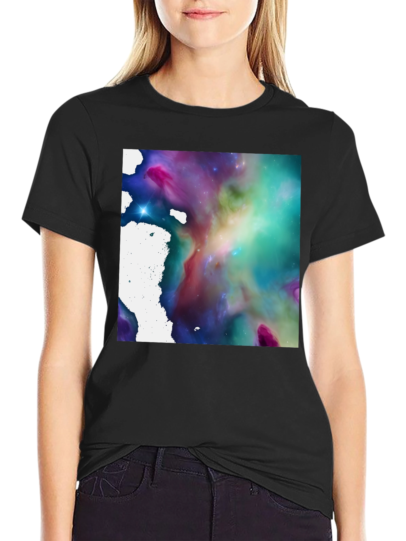 Nebula Print Black T-Shirt - Cosmic Style