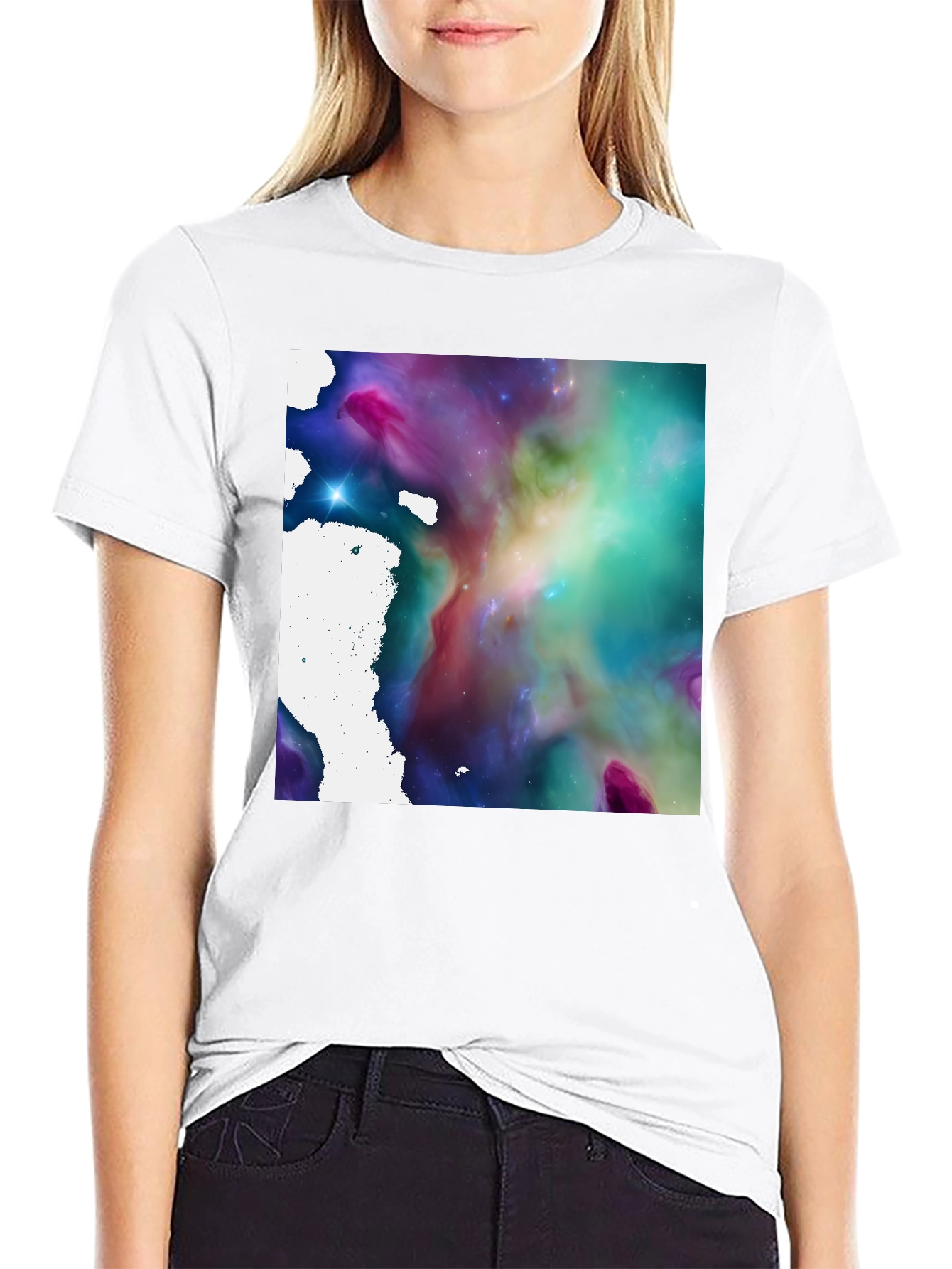 Nebula Print Black T-Shirt - Cosmic Style