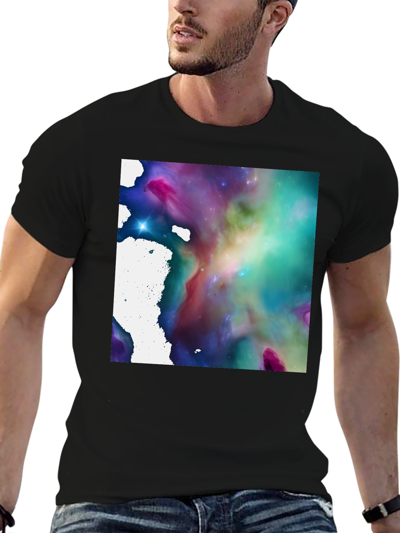 Nebula Print Black T-Shirt - Cosmic Style