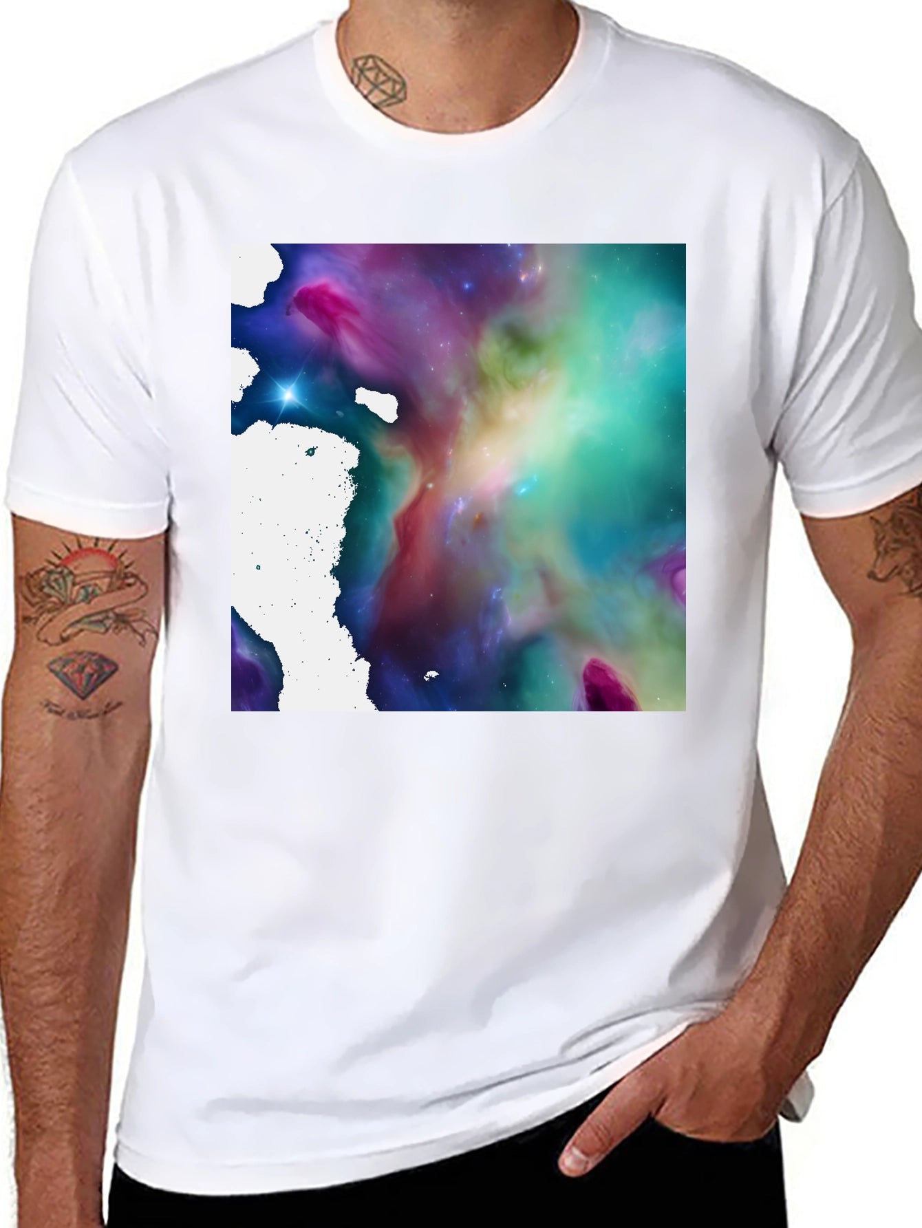 Nebula Print Black T-Shirt - Cosmic Style