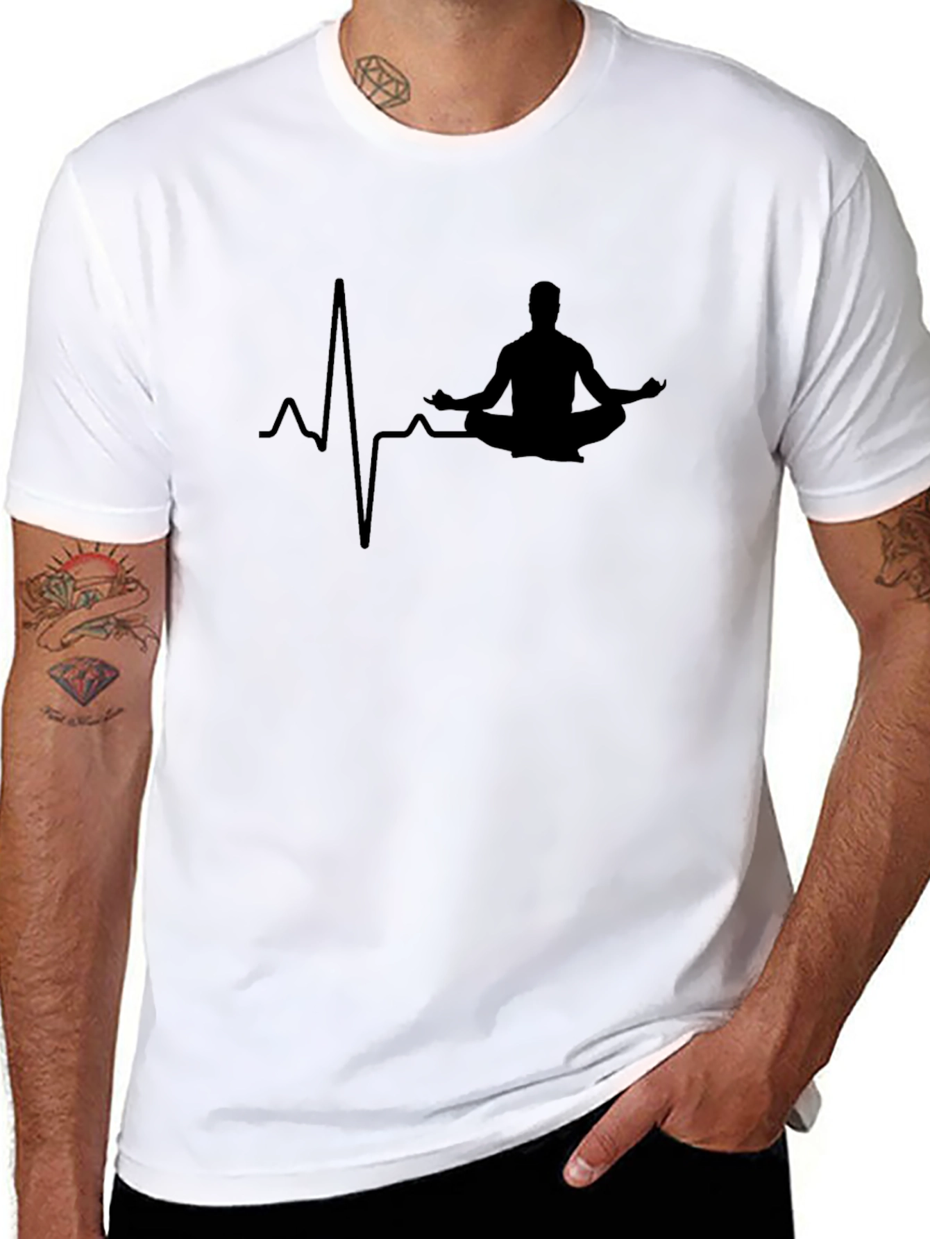 Mens Black Yoga Heartbeat T-Shirt