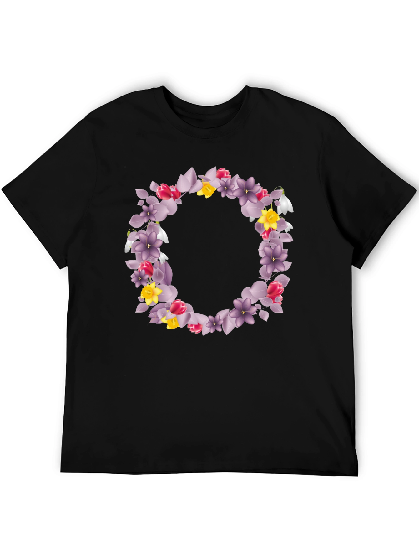 Floral Wreath Graphic Black T-Shirt