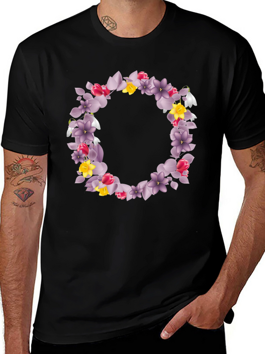 Floral Wreath Graphic Black T-Shirt