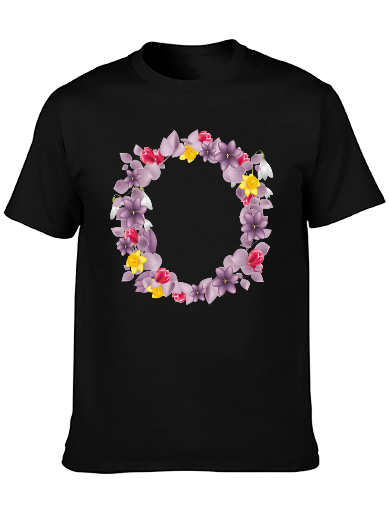 Floral Wreath Graphic Black T-Shirt