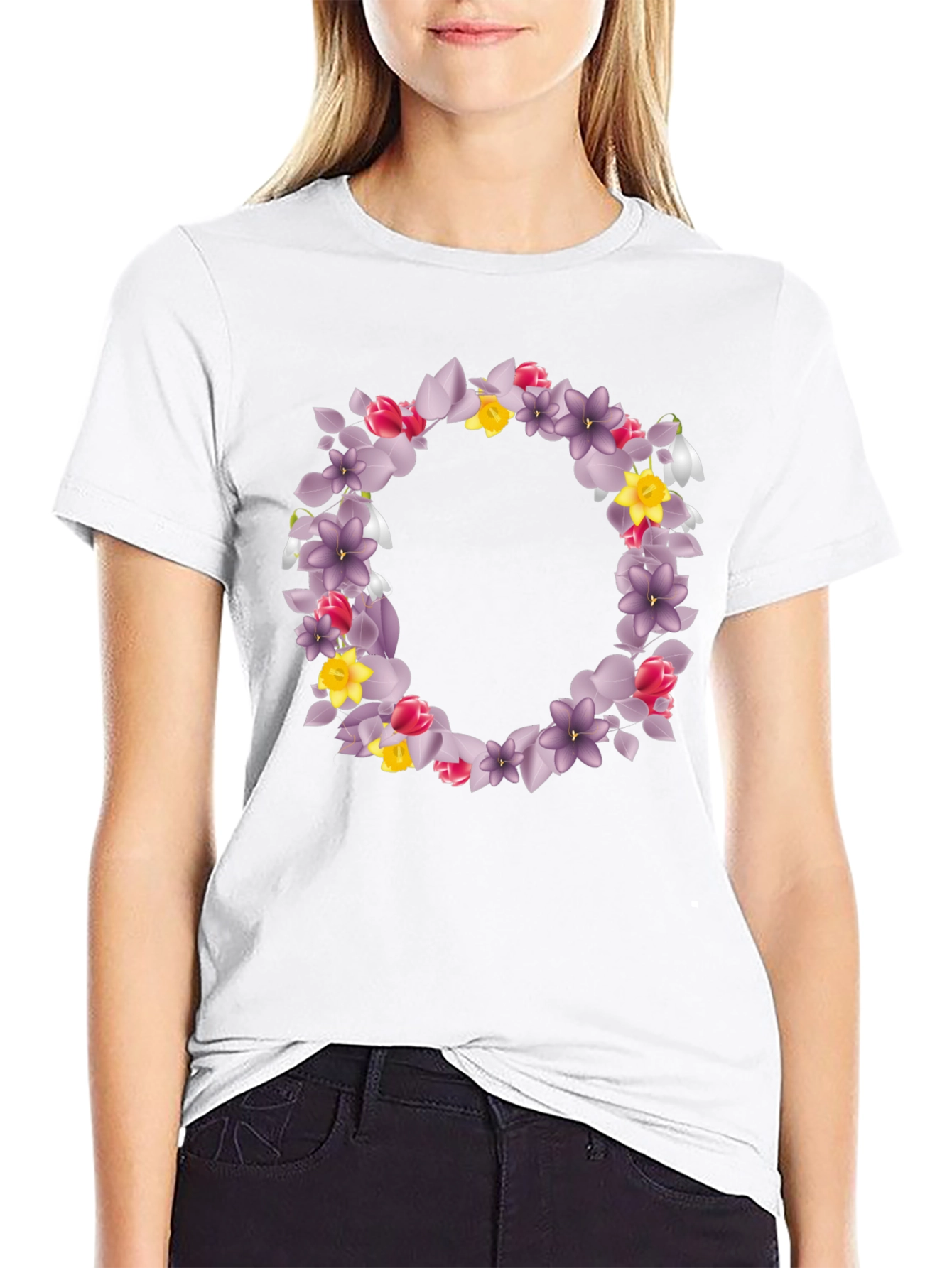 Floral Wreath Graphic Black T-Shirt