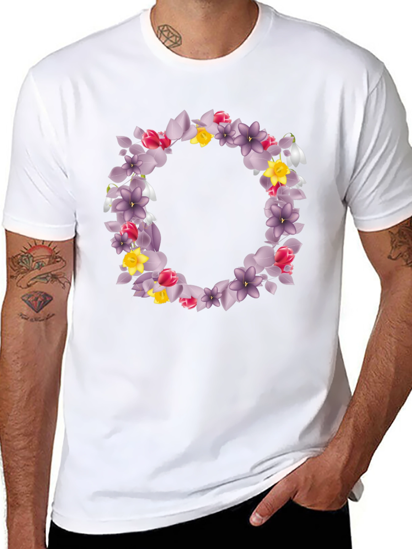 Floral Wreath Graphic Black T-Shirt