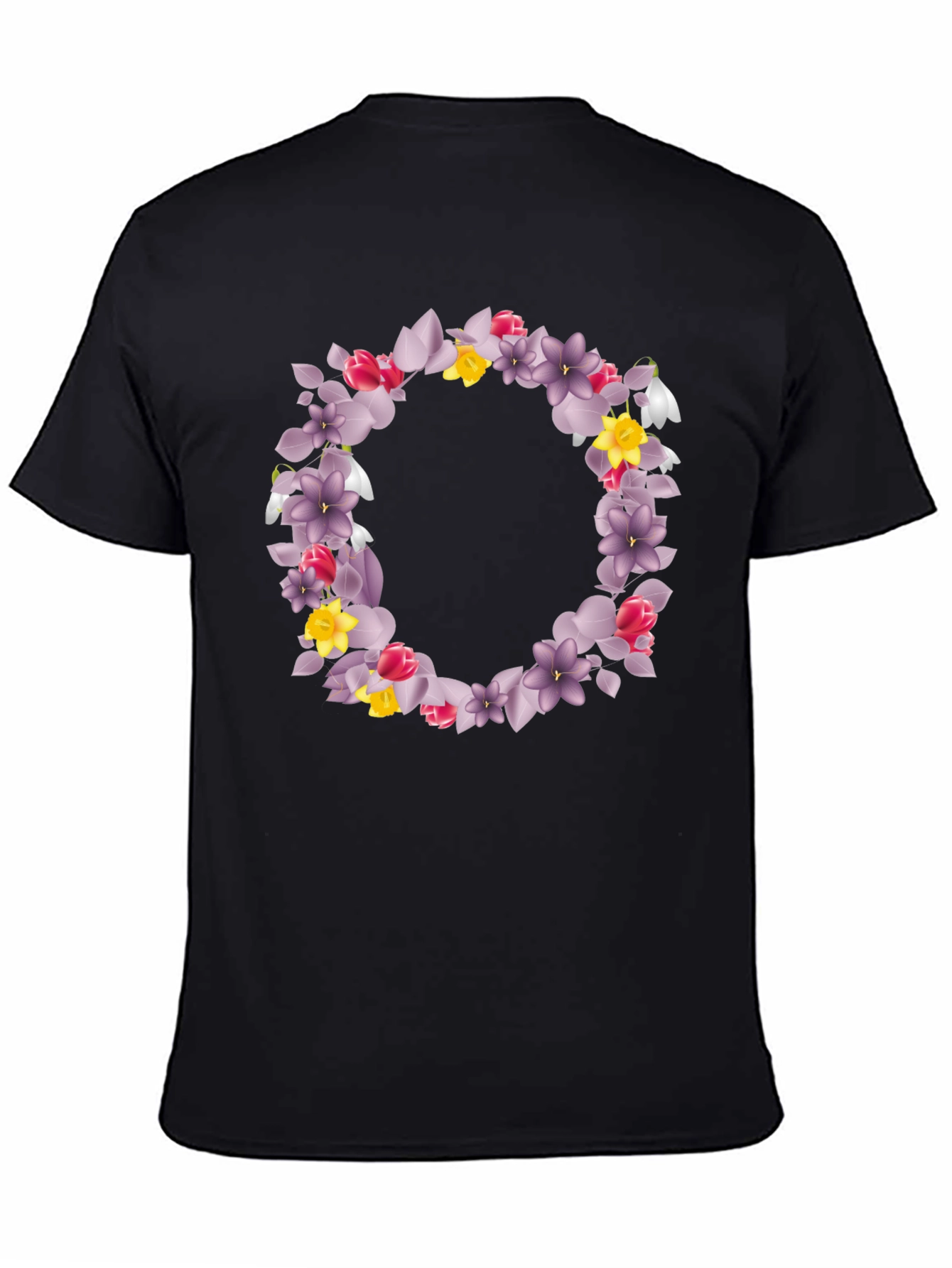 Floral Wreath Graphic Black T-Shirt