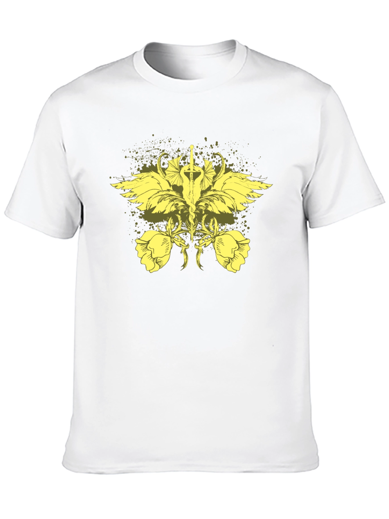 Black T-Shirt with Artistic Sword and Wing Design