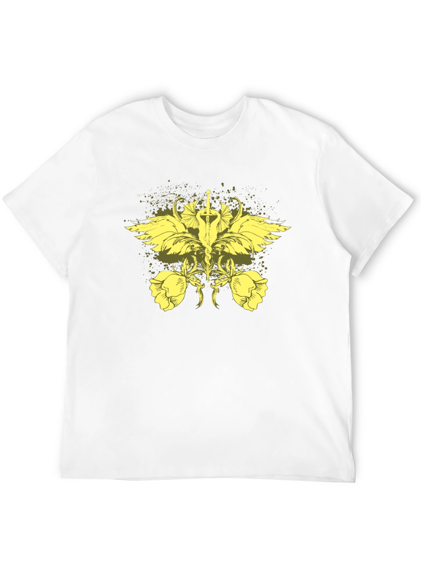 Black T-Shirt with Artistic Sword and Wing Design