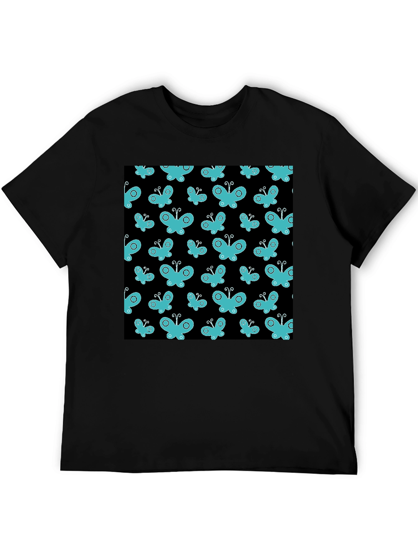 Butterfly Pattern T-Shirt - Black Cotton Tee