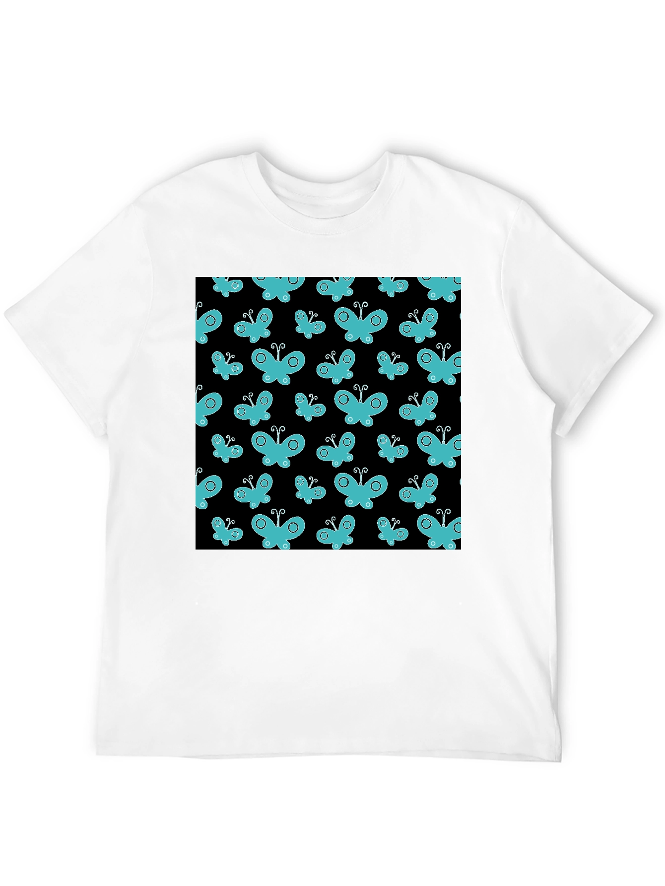 Butterfly Pattern T-Shirt - Black Cotton Tee
