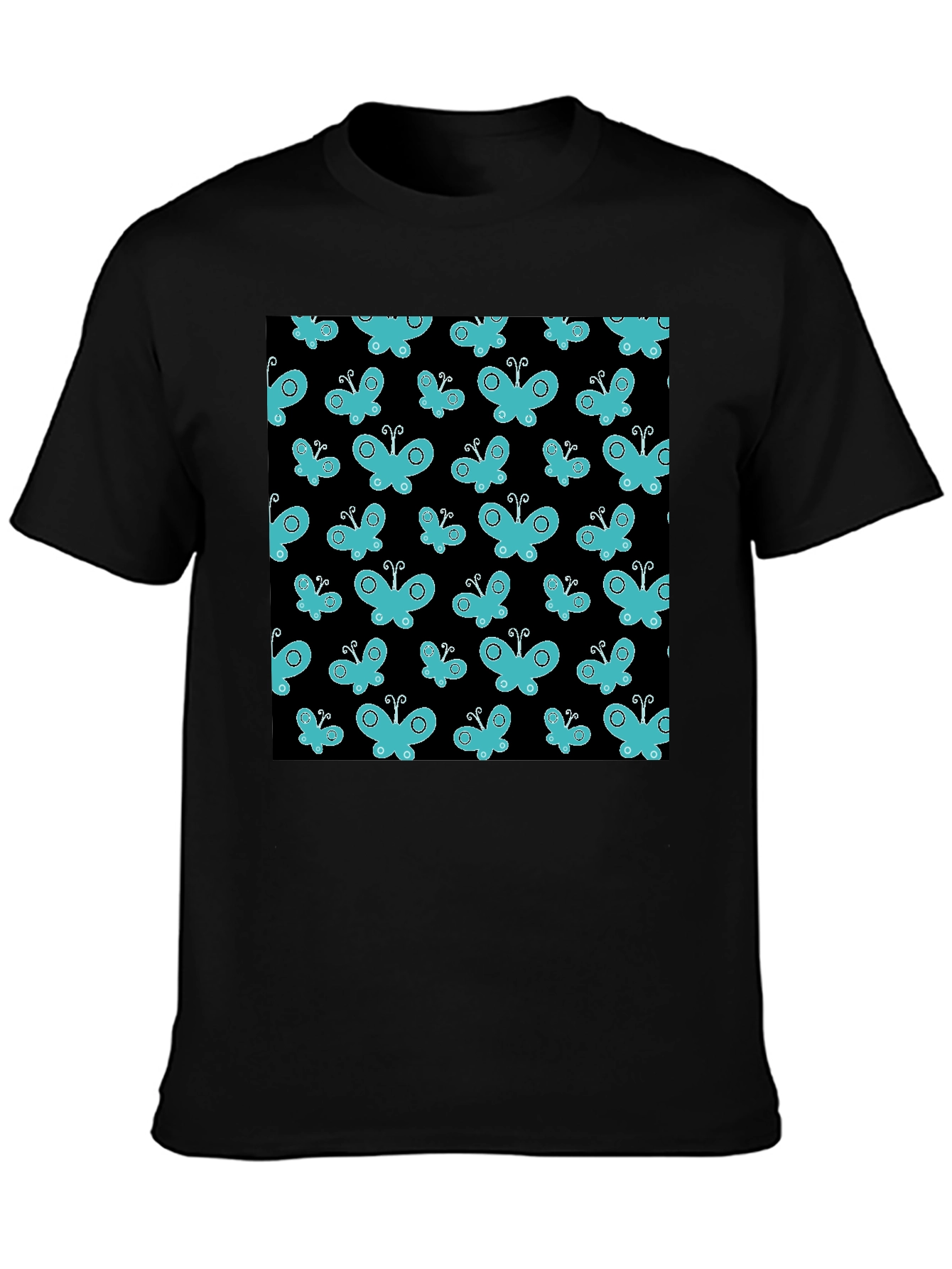 Butterfly Pattern T-Shirt - Black Cotton Tee