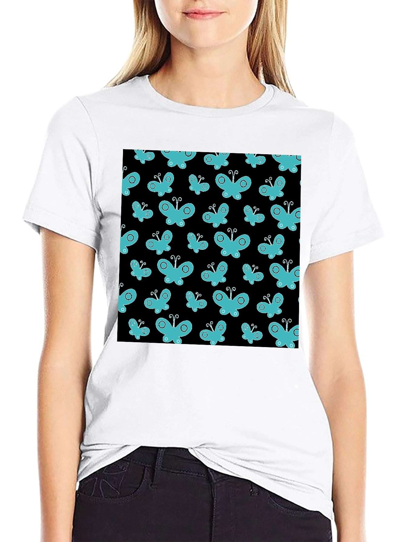 Butterfly Pattern T-Shirt - Black Cotton Tee