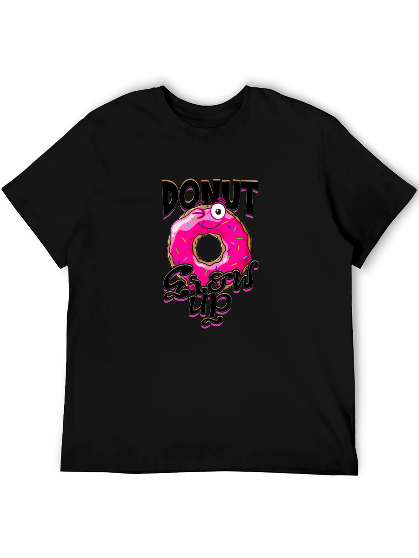 Donut Grow Up Funny Graphic Black T-Shirt