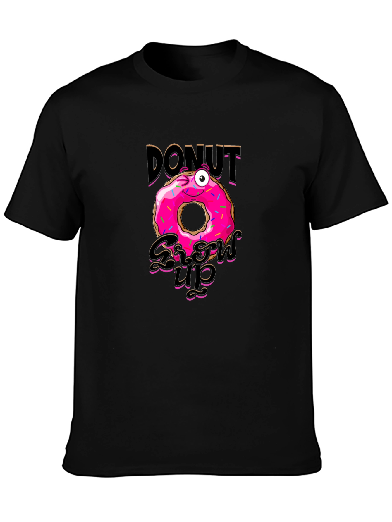 Donut Grow Up Funny Graphic Black T-Shirt