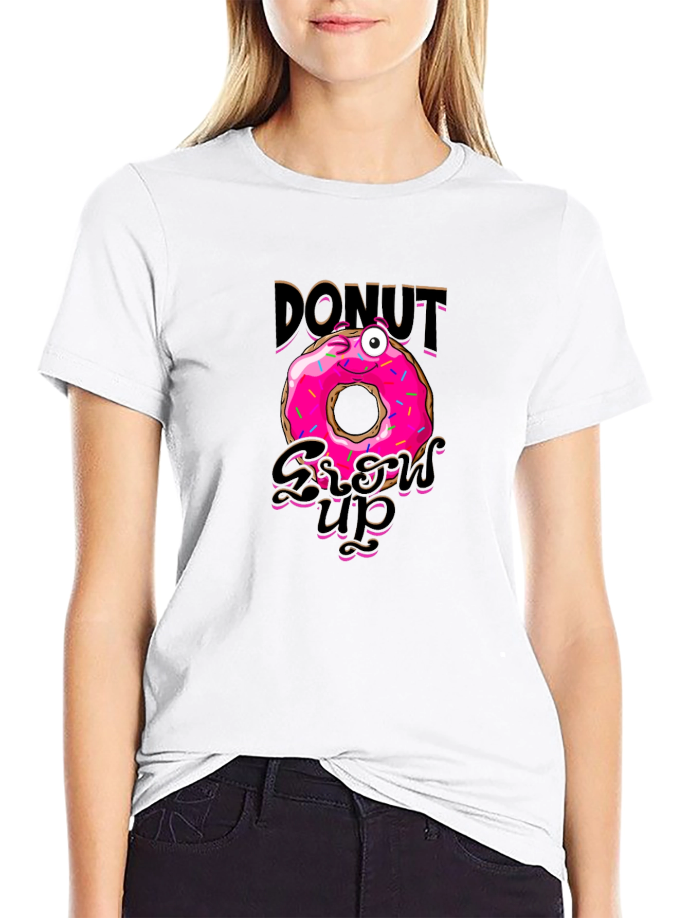 Donut Grow Up Funny Graphic Black T-Shirt